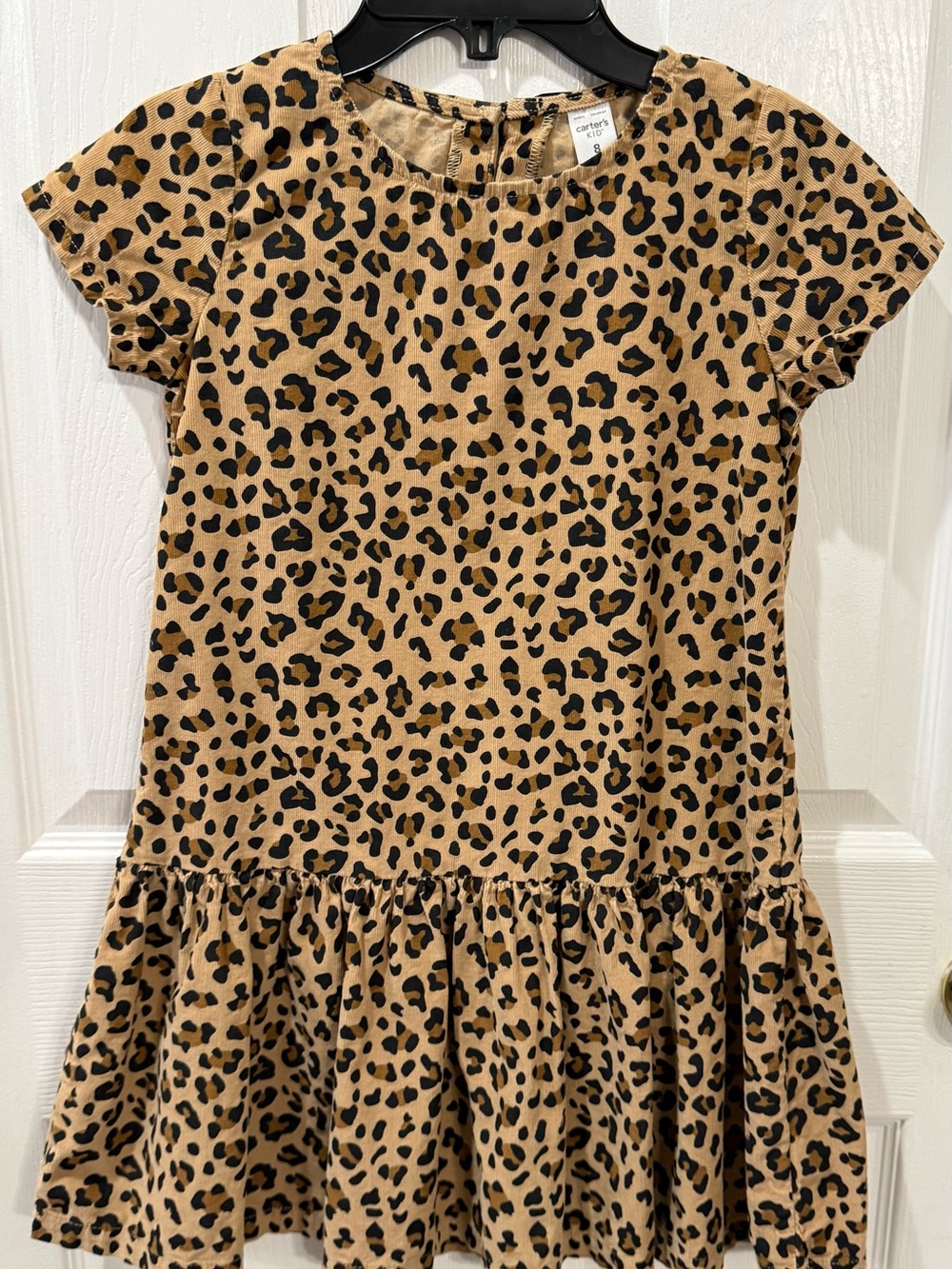 Carter's Kid Girls Cheetah Print Corduroy Short Sleeve Dress Size 8